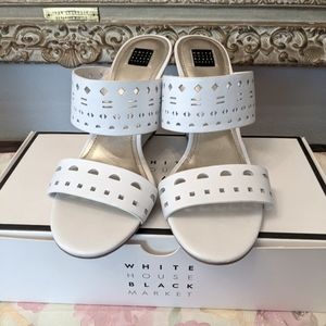 WHBM / White / VIVIE Laser Cut Leather Wedge Sandals / Size 9
